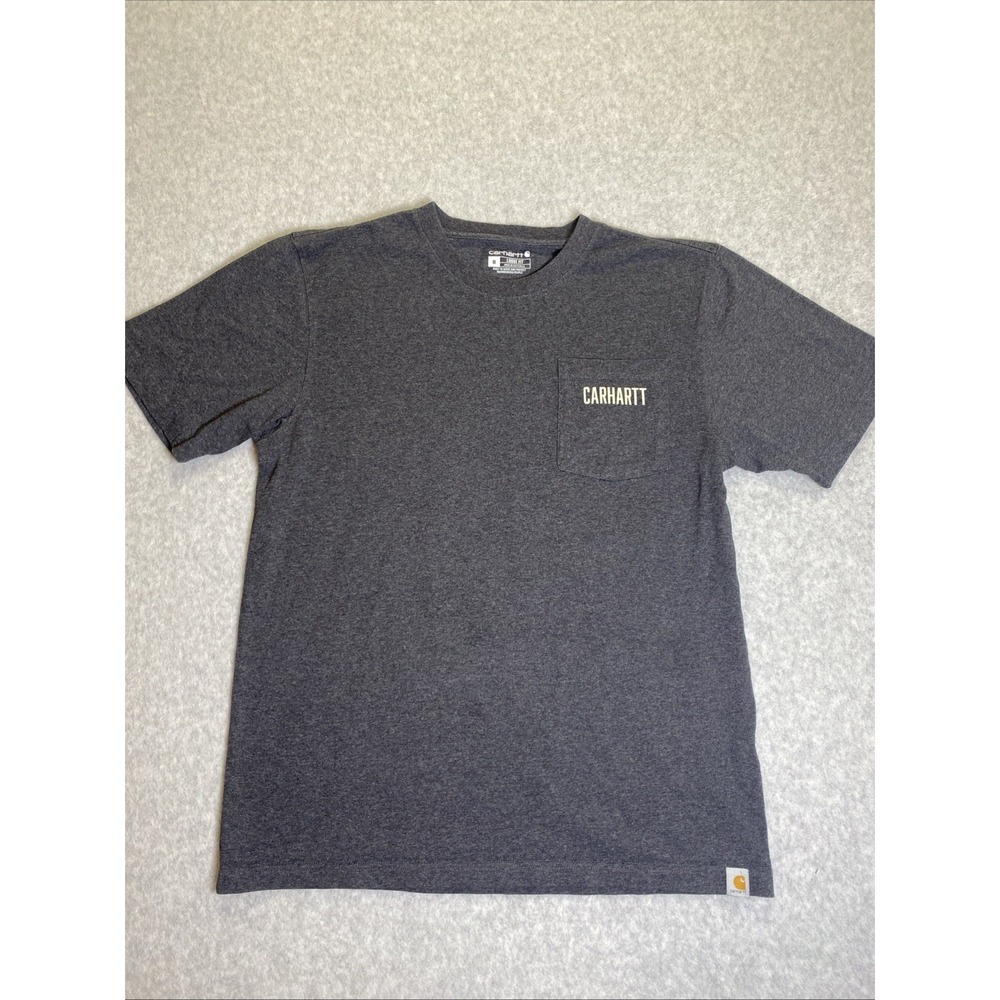 Carhartt Mens Short Sleeve Pocket T Shirt Medium M Gray Crew Neck Logo Workwear